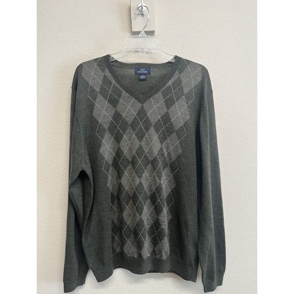 Brooks Brothers Sweater Men's Size L 100% Merino Wool Olive Green Argyle V-Neck - Picture 7 of 10